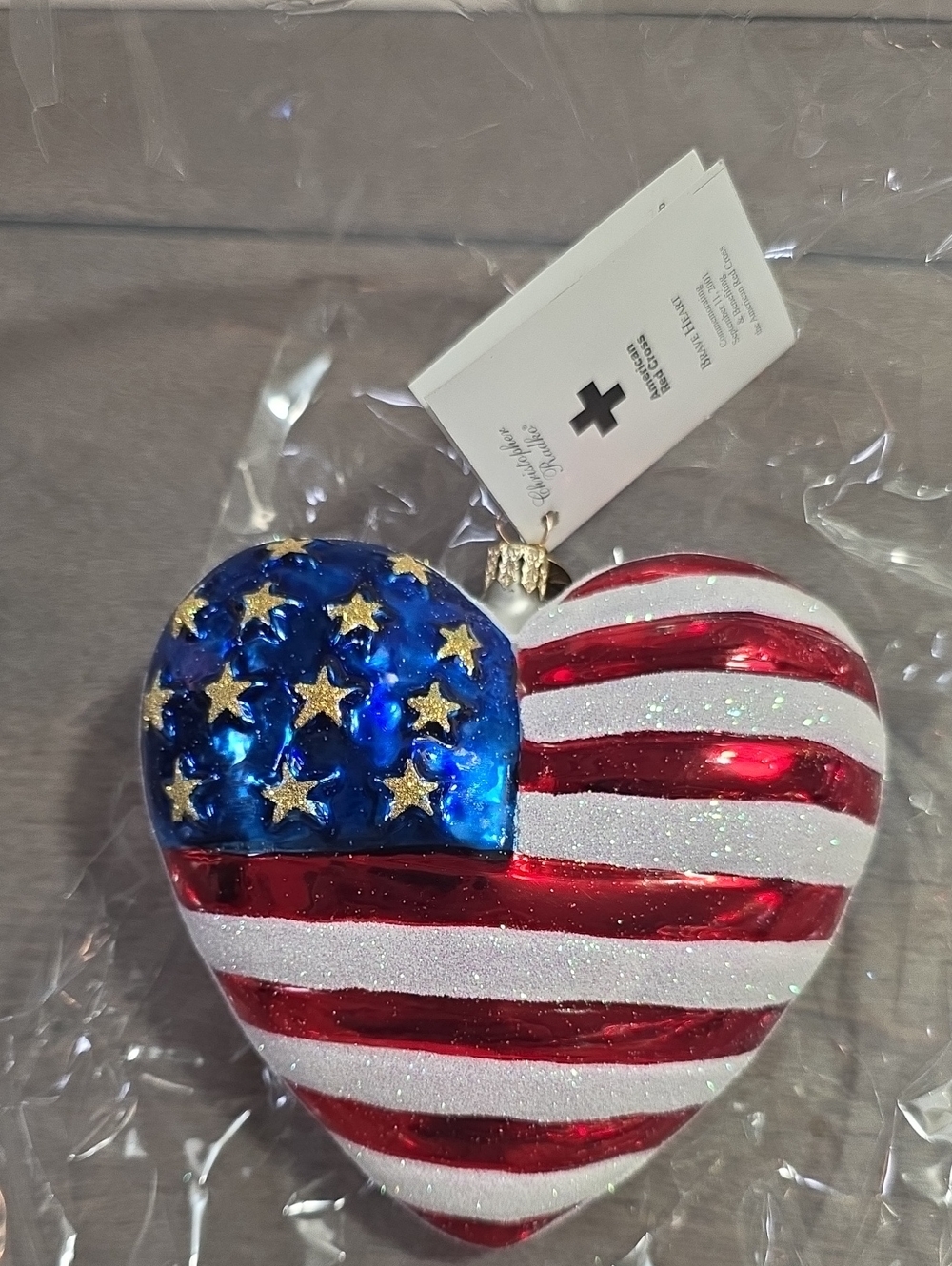 Christopher Radko Vintage Patriotic Brave Heart Ornament - Blue, Red & White -